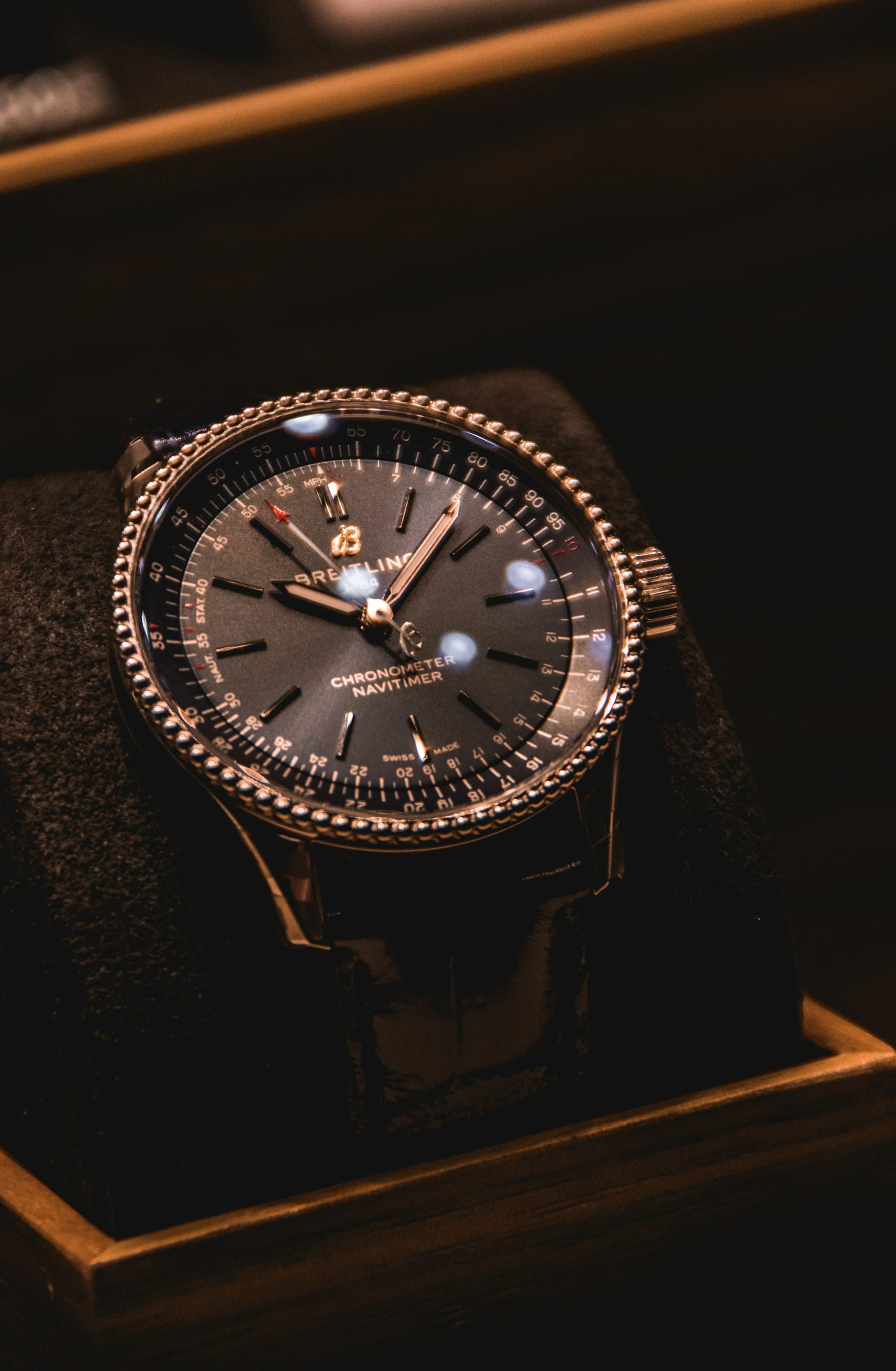 Meridian Noir black dress watch with silver hands